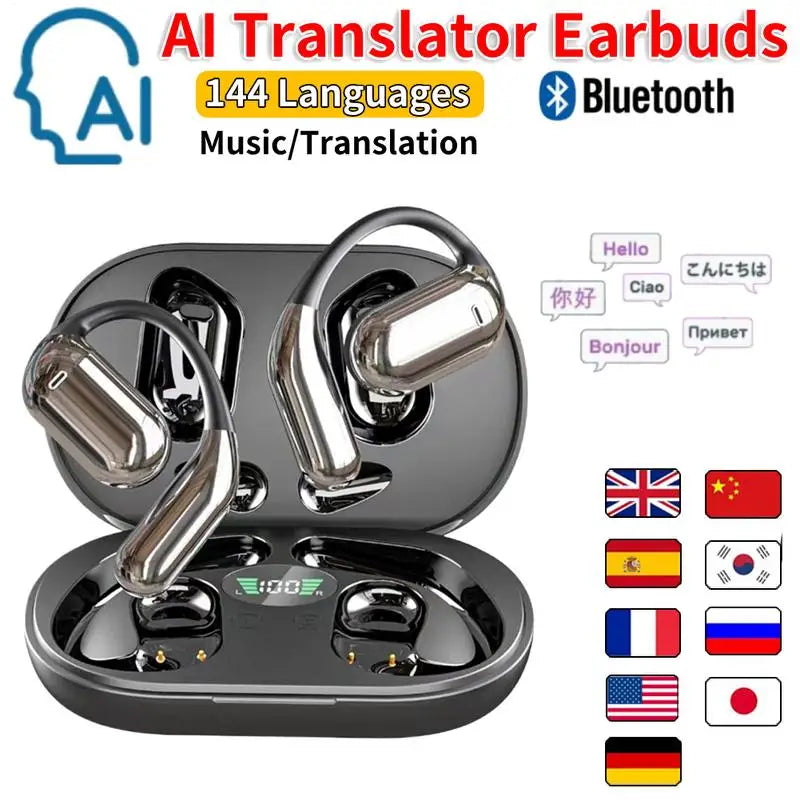 AI Translator Earbuds Real-Time Translators Headphones 144 Languages voice translator Wireless Bluetooth Earphones For Travel