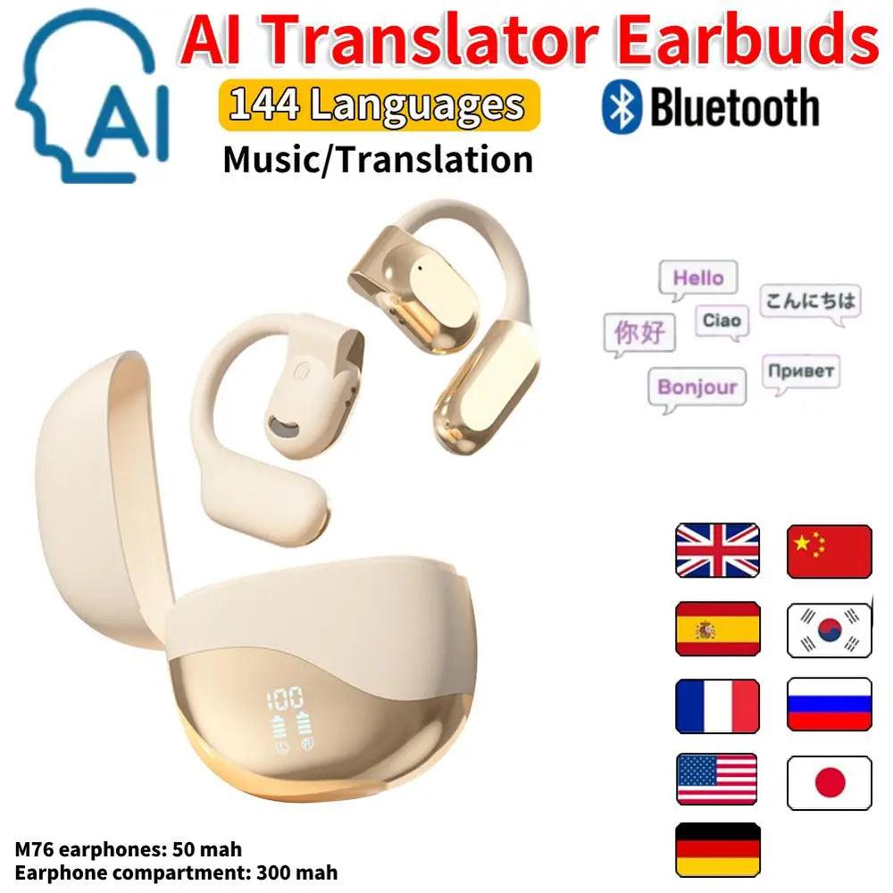 AI Translator Earbuds Real-Time Translators Headphones 144 Languages voice translator Wireless Bluetooth Earphones For Travel