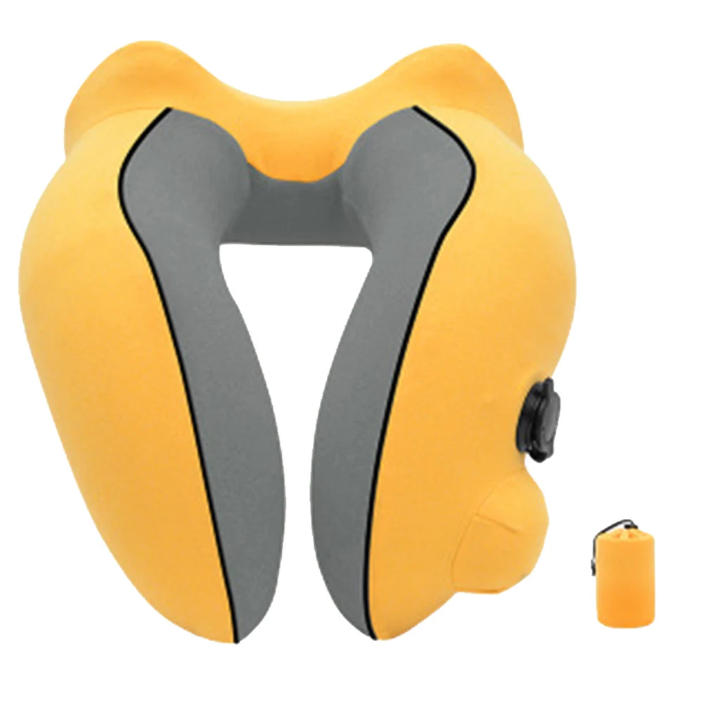 U-Shape Inflatable Travel Neck Pillow – Soft Flannelette Air Cushion for Car, Plane & Train