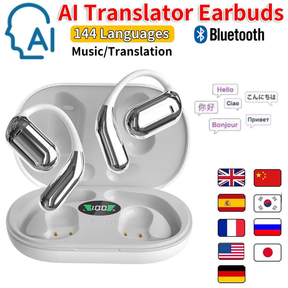 AI Translator Earbuds Real-Time Translators Headphones 144 Languages voice translator Wireless Bluetooth Earphones For Travel