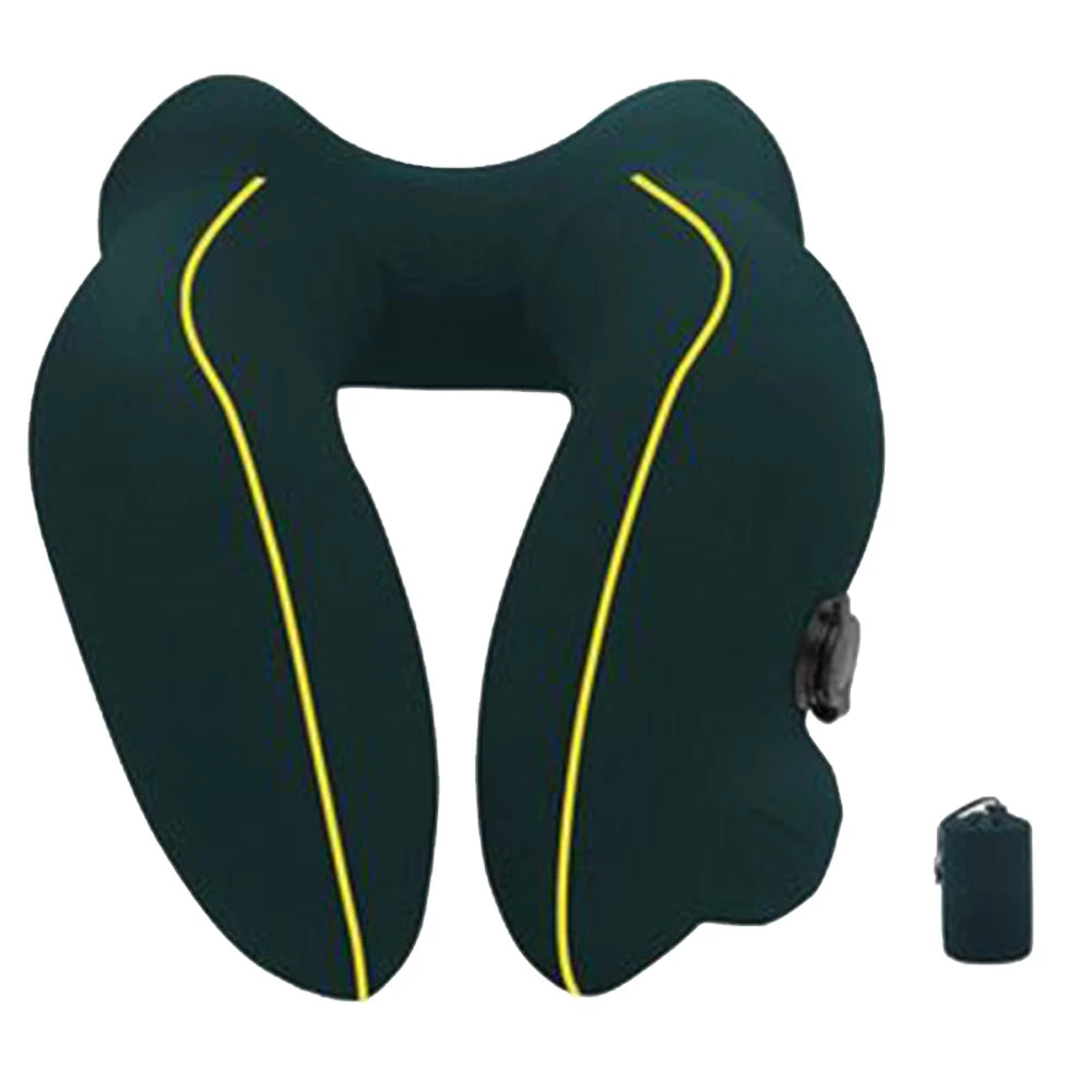 U-Shape Inflatable Travel Neck Pillow – Soft Flannelette Air Cushion for Car, Plane & Train