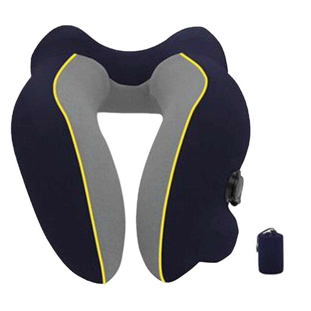 U-Shape Inflatable Travel Neck Pillow – Soft Flannelette Air Cushion for Car, Plane & Train