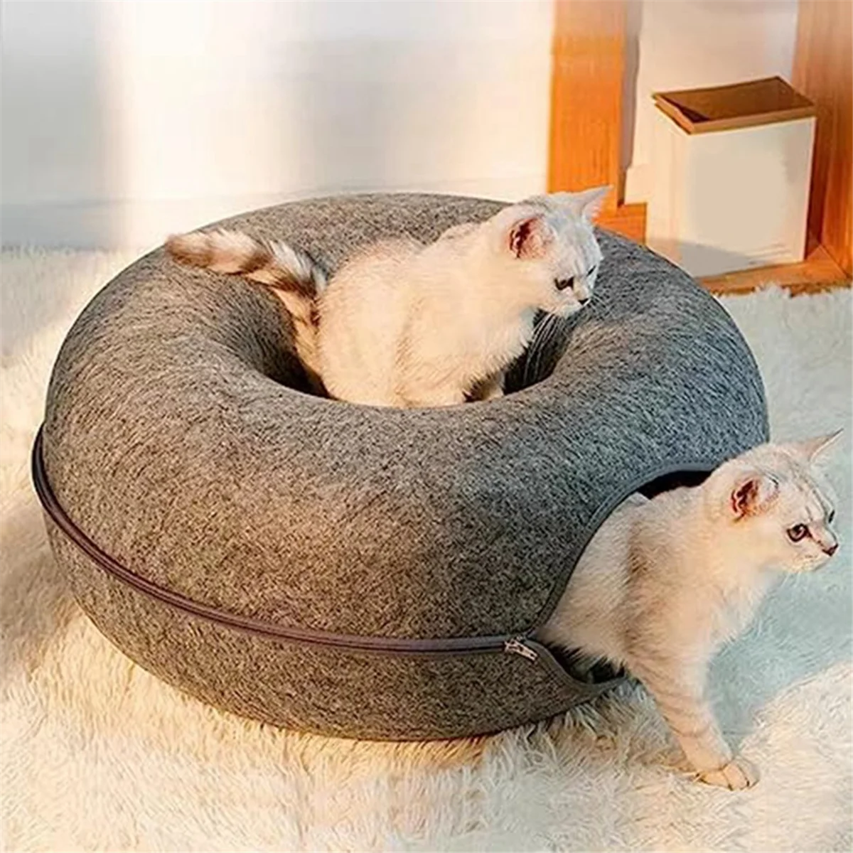 Peekaboo-Cat-Cave,Cat Tunnel Bed for Indoor Cats,Detachable Round