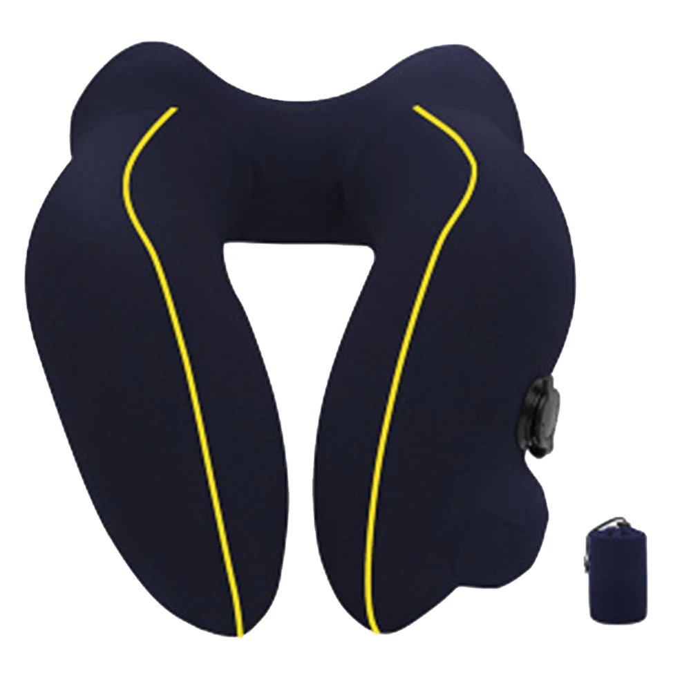 U-Shape Inflatable Travel Neck Pillow – Soft Flannelette Air Cushion for Car, Plane & Train