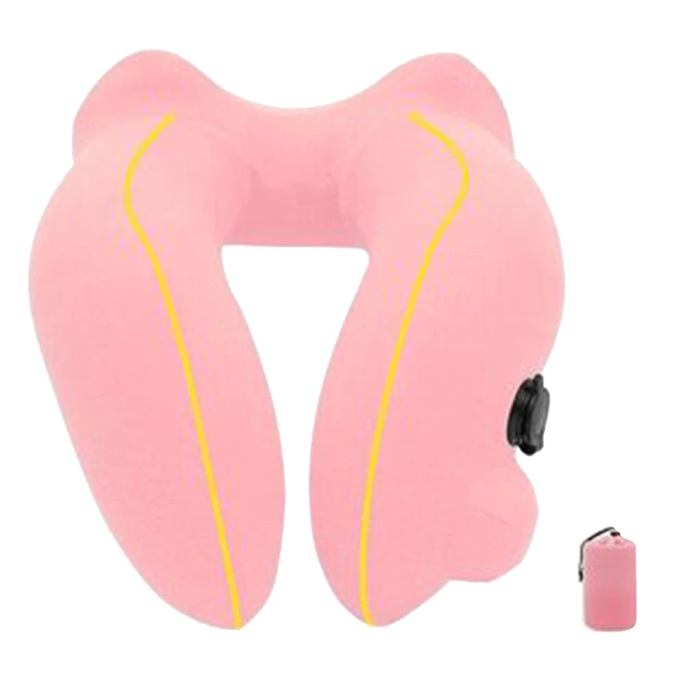 U-Shape Inflatable Travel Neck Pillow – Soft Flannelette Air Cushion for Car, Plane & Train