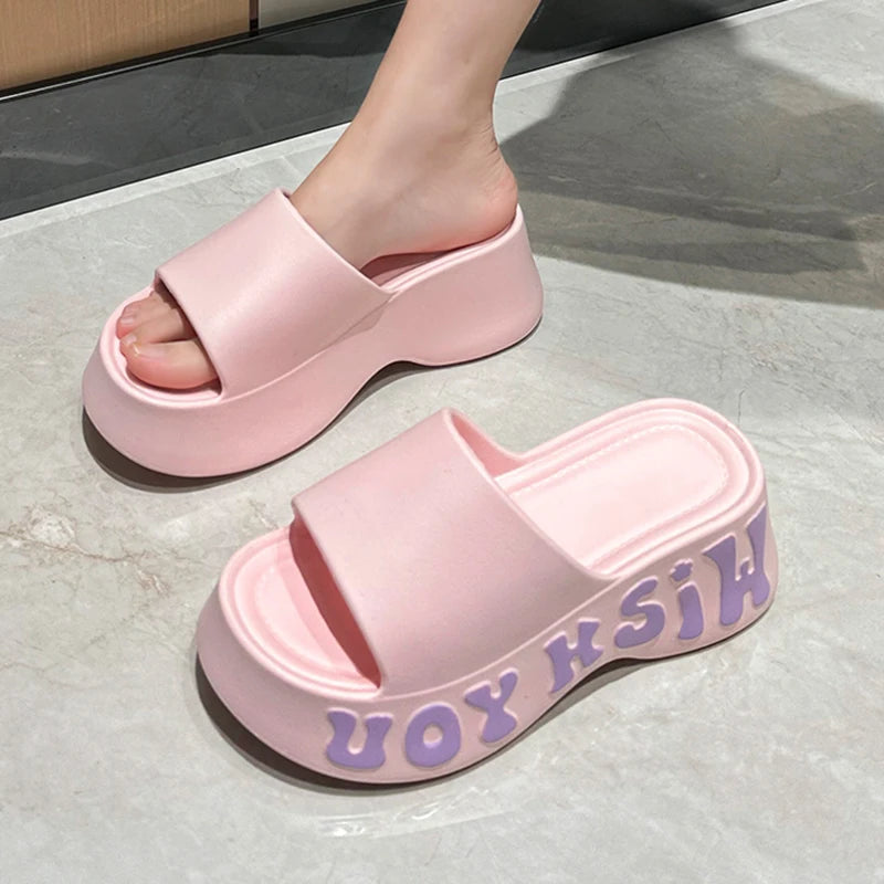 2025 Thick Bottom Cloud Slippers Women Summer Fashion Print Wedge Platform Slides Woman Sandals Non-Slip Soft Sole Beach Shoes - JM Shop Line