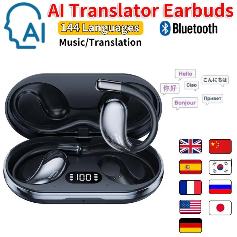 AI Translator Earbuds Real-Time Translators Headphones 144 Languages voice translator Wireless Bluetooth Earphones For Travel