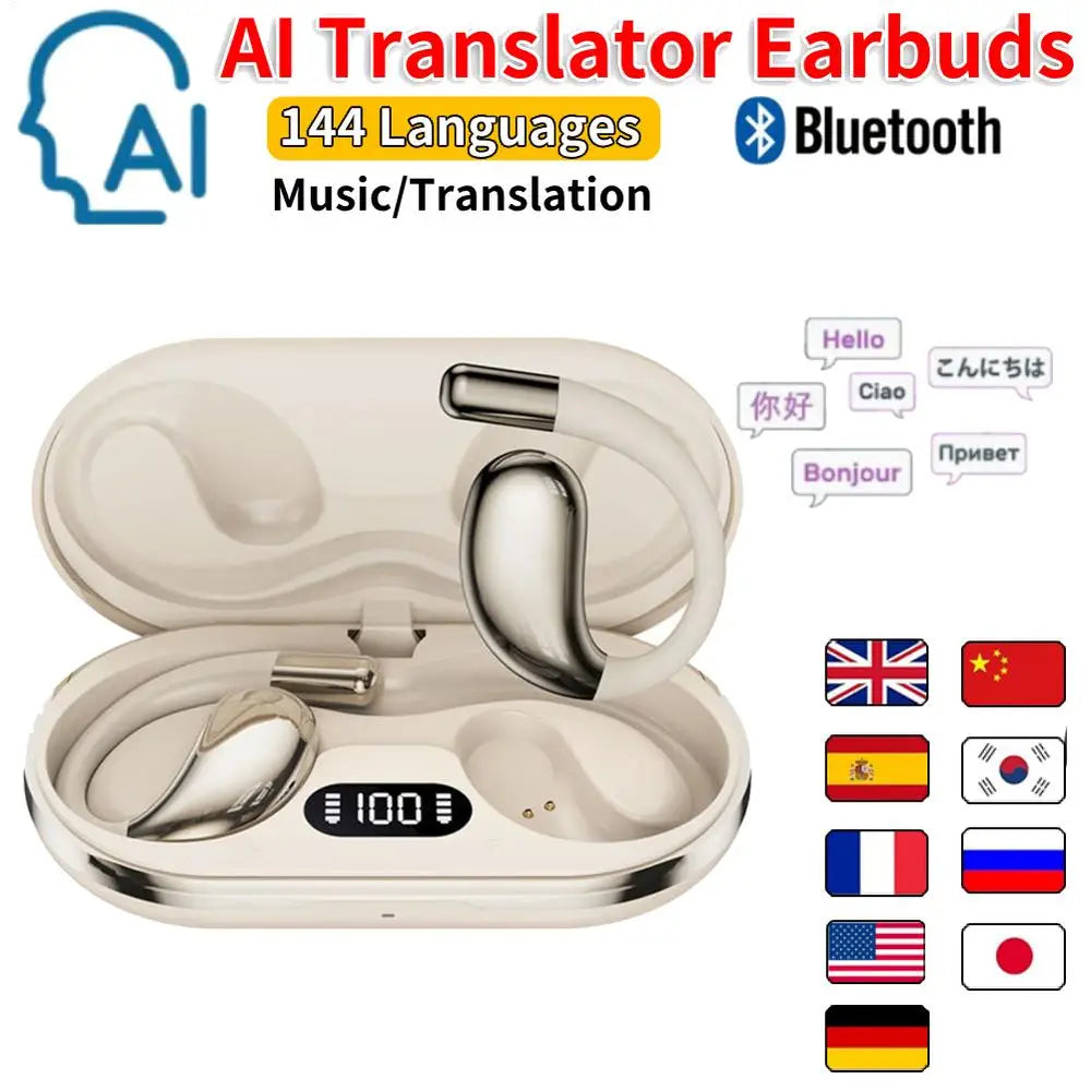 AI Translator Earbuds Real-Time Translators Headphones 144 Languages voice translator Wireless Bluetooth Earphones For Travel