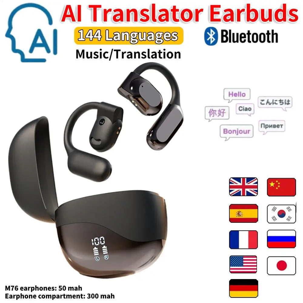 AI Translator Earbuds Real-Time Translators Headphones 144 Languages voice translator Wireless Bluetooth Earphones For Travel