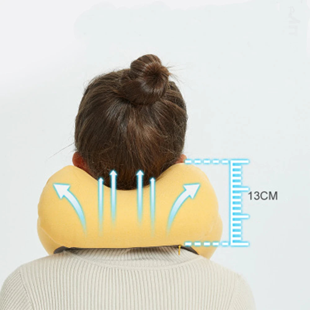 U-Shape Inflatable Travel Neck Pillow – Soft Flannelette Air Cushion for Car, Plane & Train