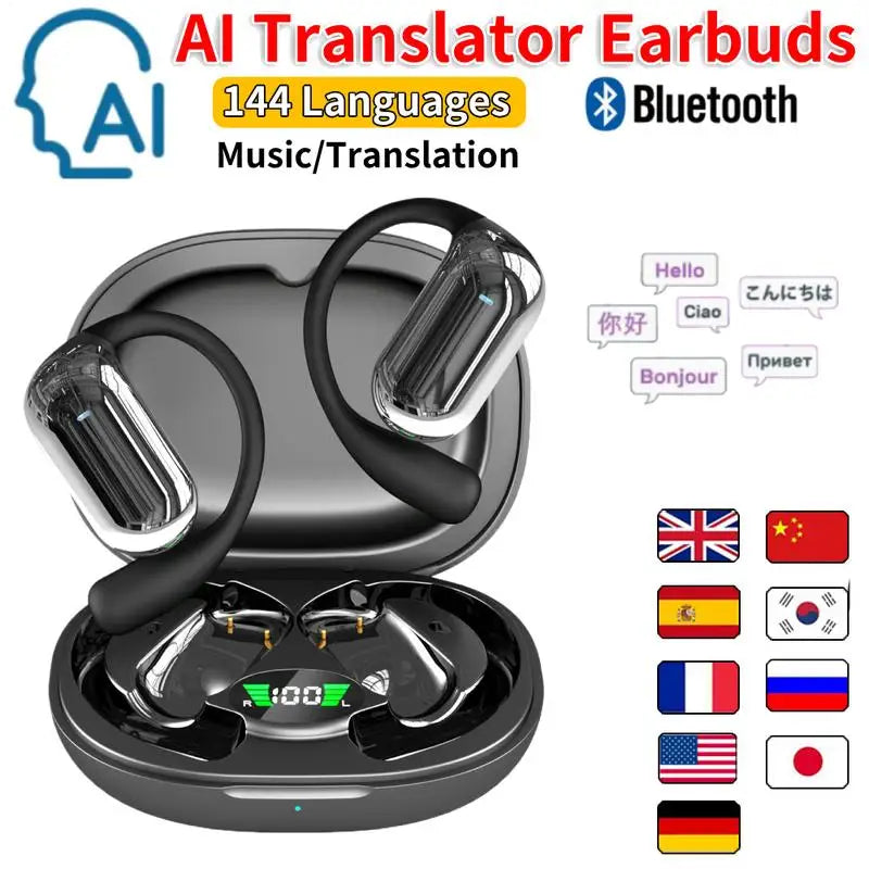 AI Translator Earbuds Real-Time Translators Headphones 144 Languages voice translator Wireless Bluetooth Earphones For Travel