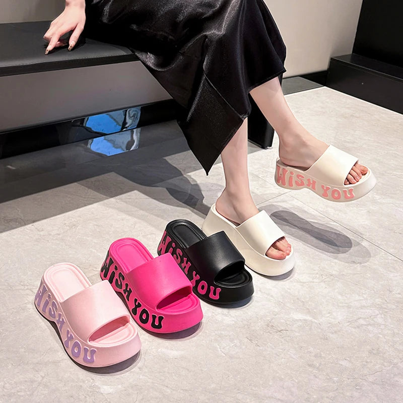 2025 Thick Bottom Cloud Slippers Women Summer Fashion Print Wedge Platform Slides Woman Sandals Non-Slip Soft Sole Beach Shoes - JM Shop Line