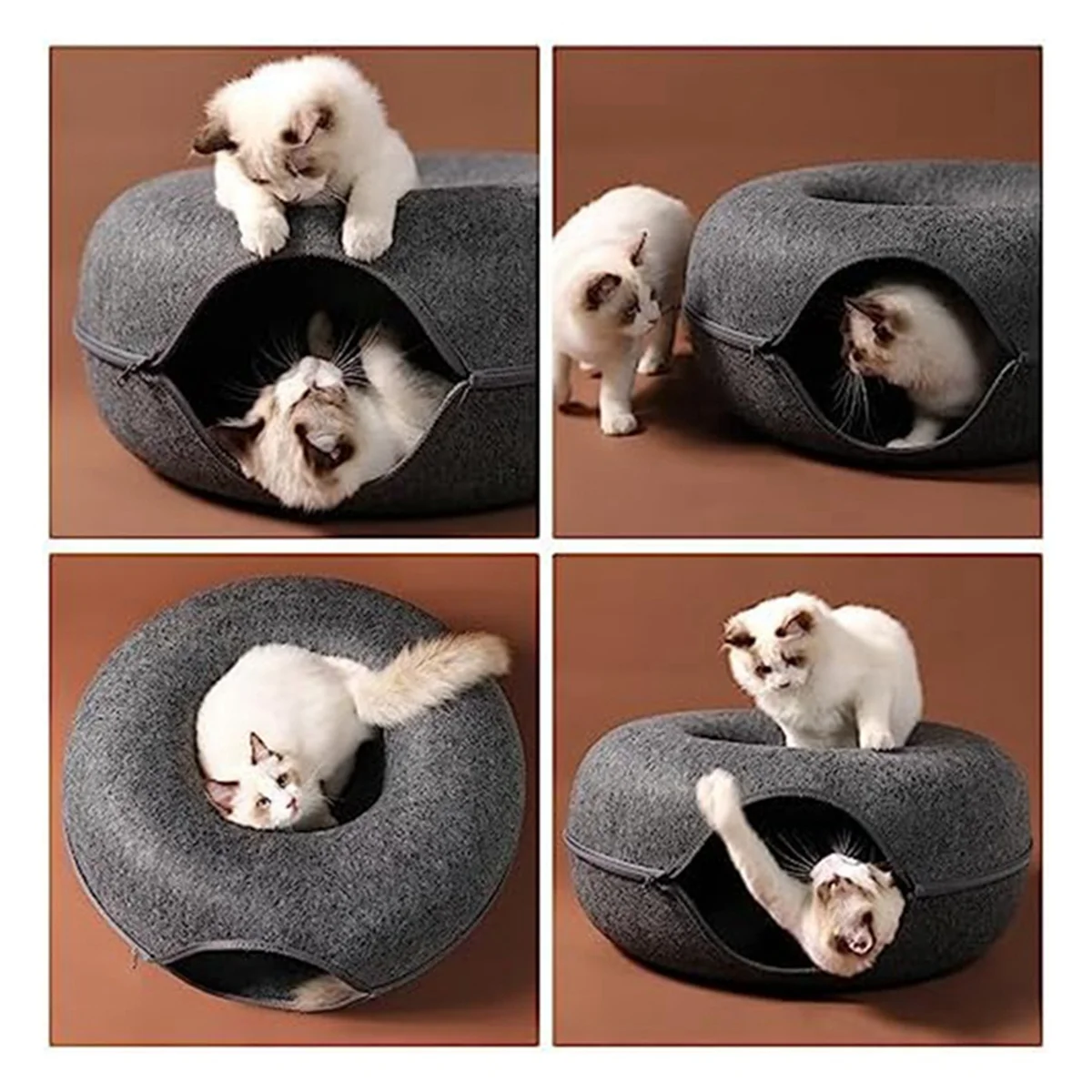 Peekaboo-Cat-Cave,Cat Tunnel Bed for Indoor Cats,Detachable Round