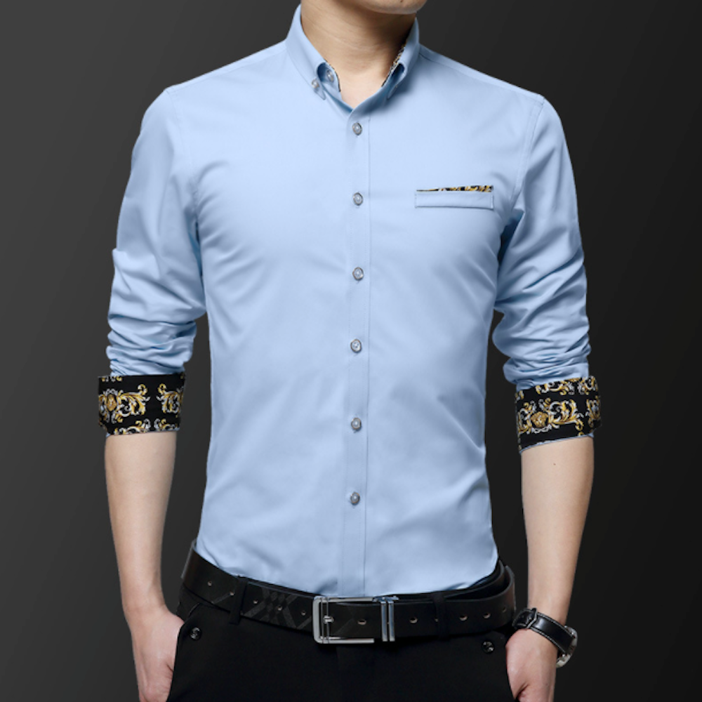 Mens Long Sleeve Button Down Shirt With Floral Details