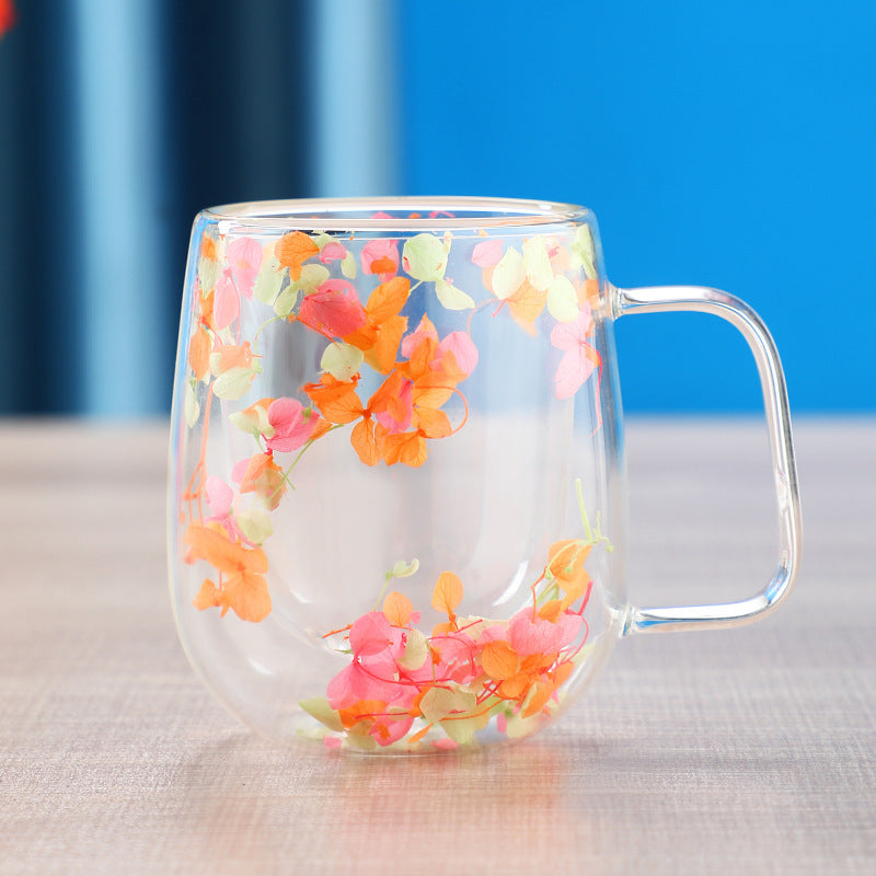 Kuivakukkien kaksikerroksinen lasikuppi Real Flower Cyber ​​Celebrity Style Quicksand Cup